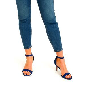 GUESS 9M Suede Blue Ankle Strap Stileto Heels Slingbacks Open Toe Buckle